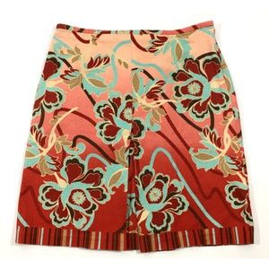 LOFT straight skirt SZ 4 pink blue pleated (E329)